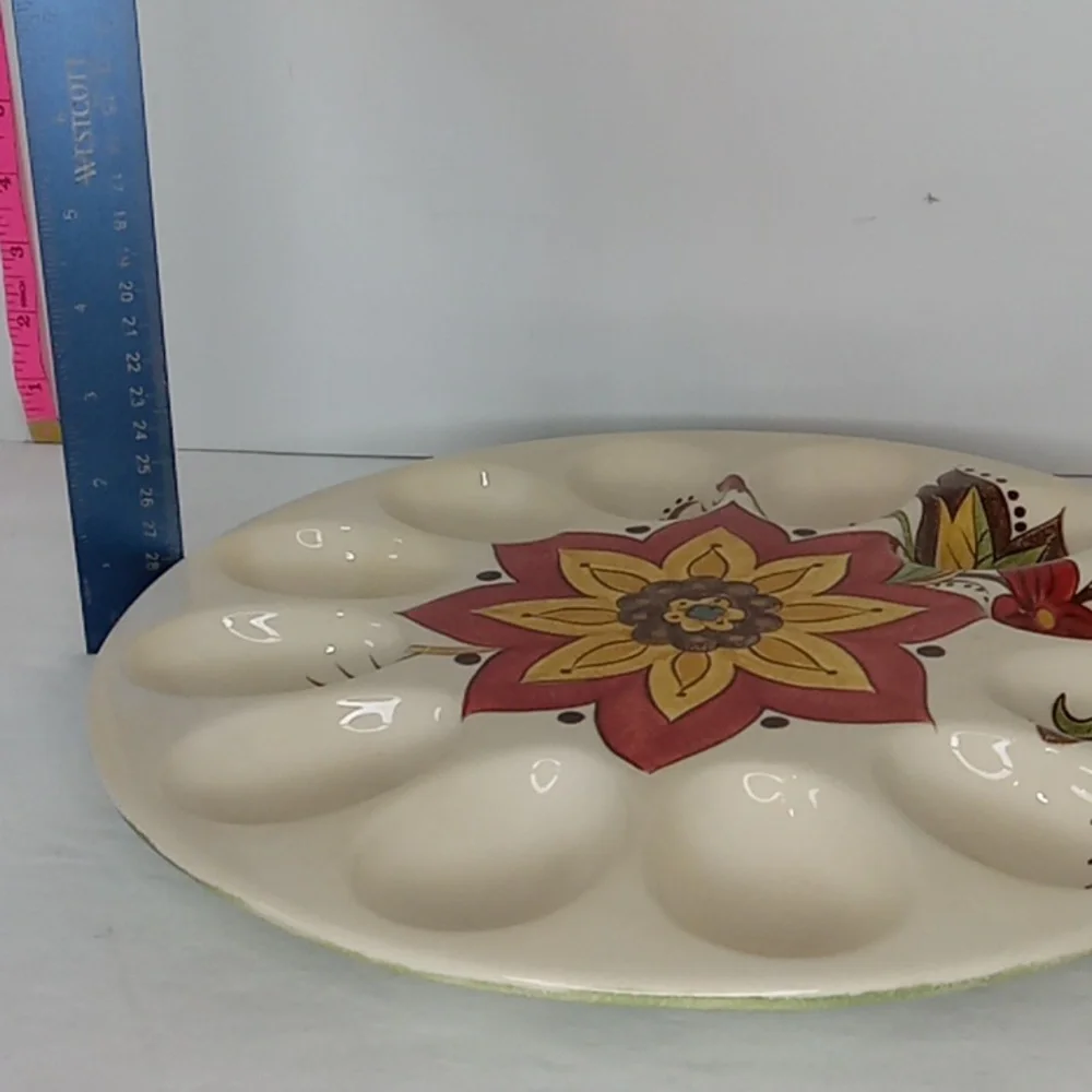 Pier 1 Carynthum Handcrafted Earthenware Colorful Boho Deviled Egg Platter